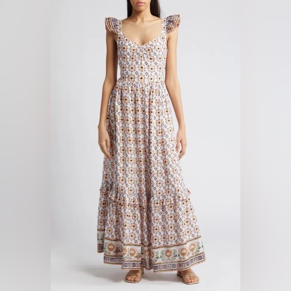 Cleobella Floral Maxi Dress - Cream and Brown